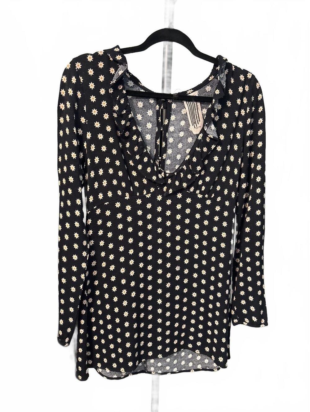 #FP037 Free People Daisy Floral V‑Neck Long Sleeve Tunic, Size XS